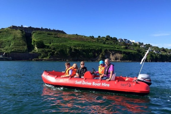 a small boat in a large body of water