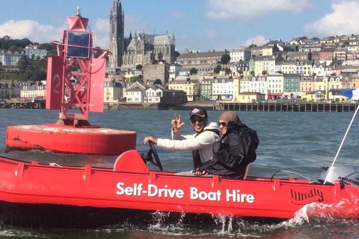 a small boat in a large body of water