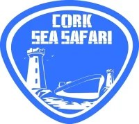 Blue logo with text 'Cork Sea Safari' and images of boats and lighthouses.